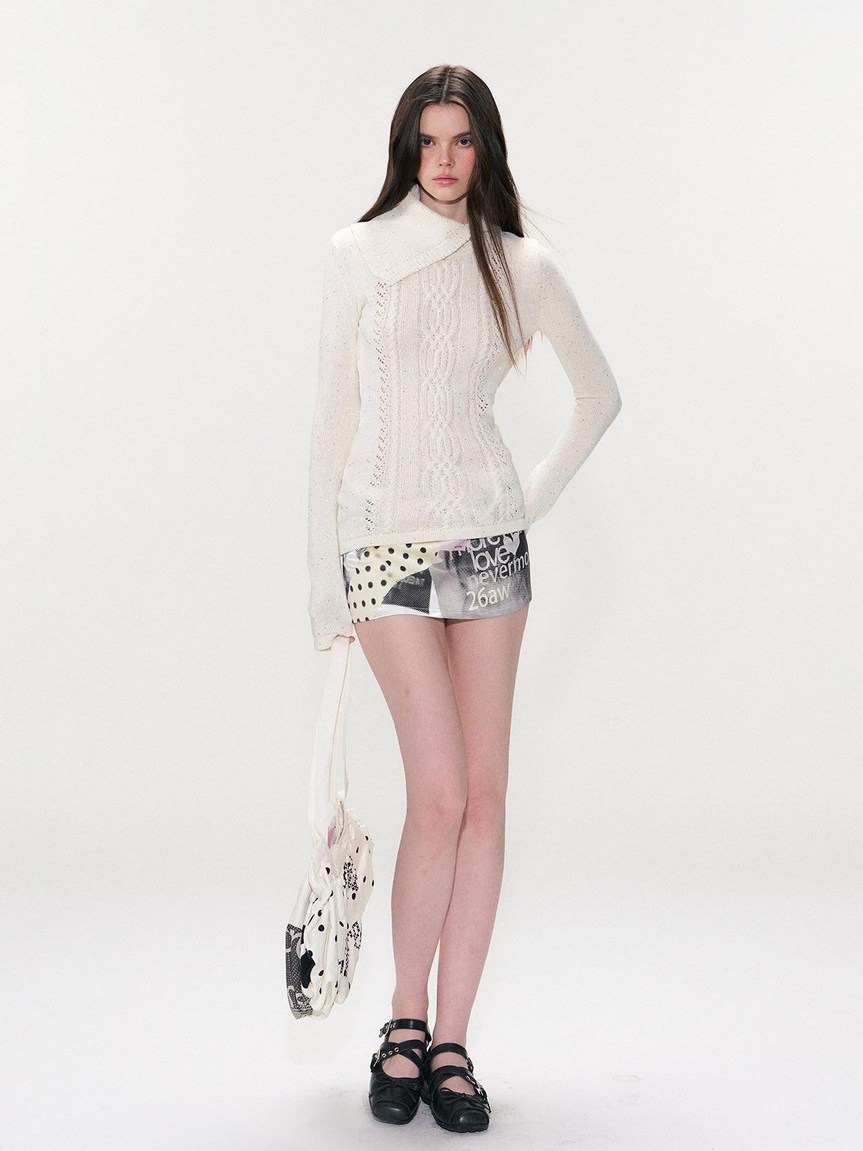 The NeverMore Sparkle Sequin Knit Collared Slim Fit Women&