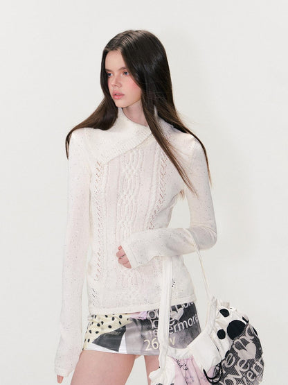 The NeverMore Sparkle Sequin Knit Collared Slim Fit Women&