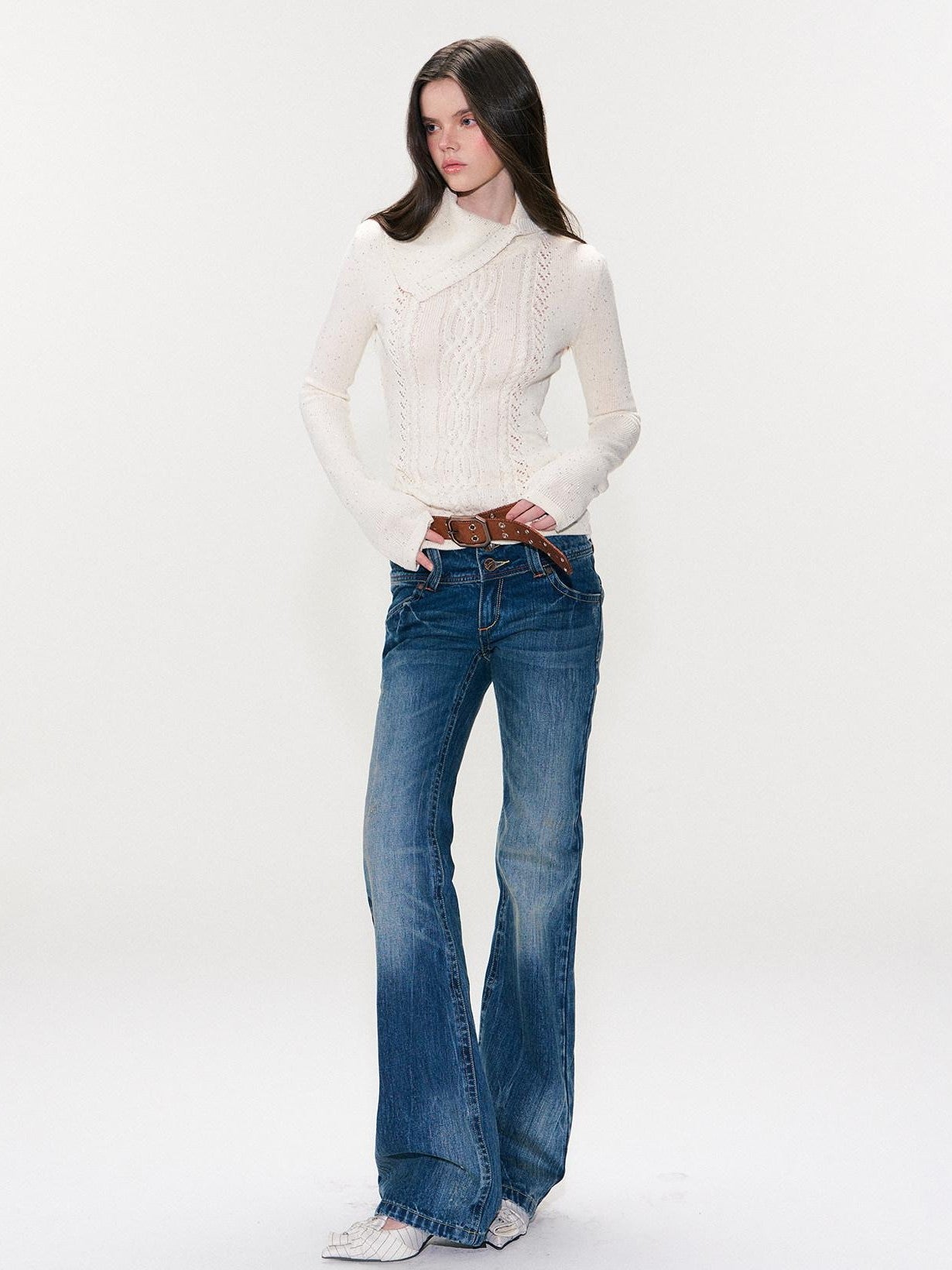 The NeverMore Sparkle Sequin Knit Collared Slim Fit Women&