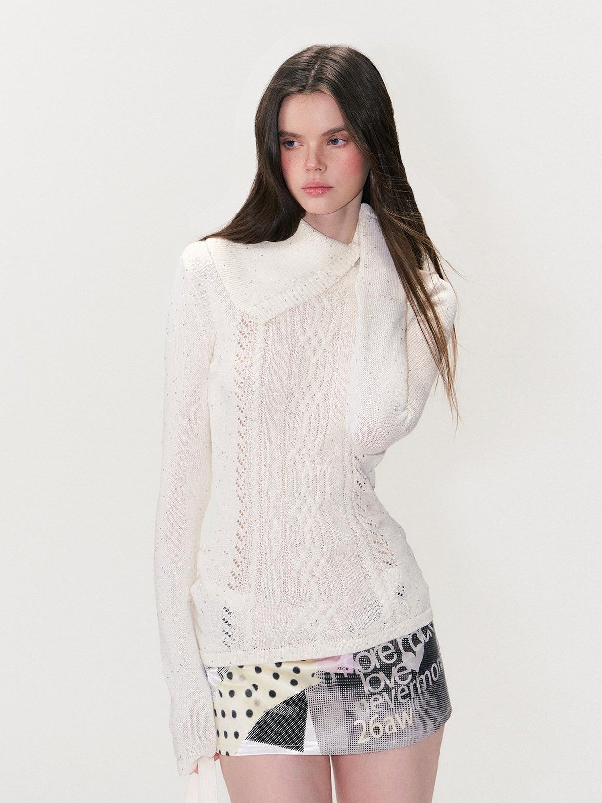 The NeverMore Sparkle Sequin Knit Collared Slim Fit Women&