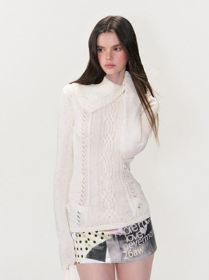 The NeverMore Sparkle Sequin Knit Collared Slim Fit Women&