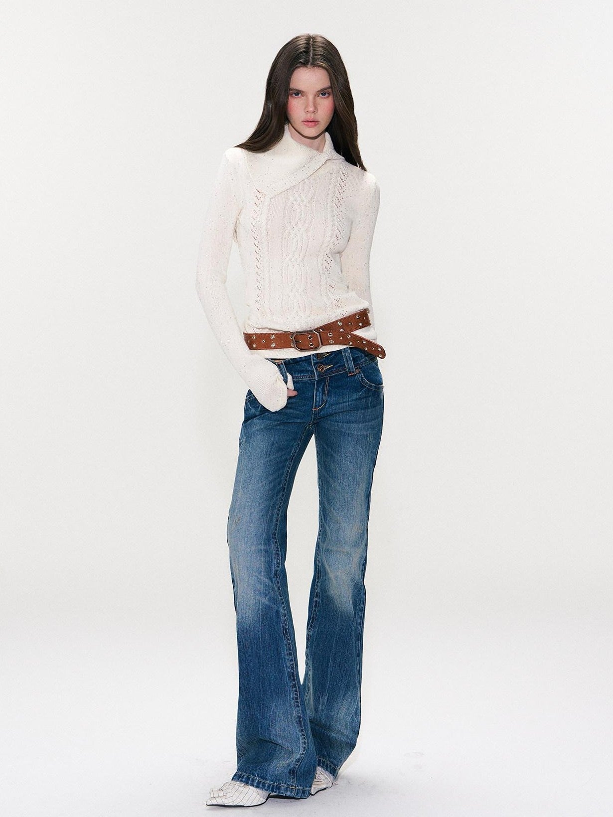 The NeverMore Sparkle Sequin Knit Collared Slim Fit Women&