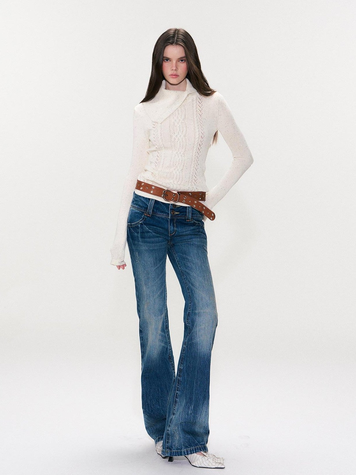 The NeverMore Sparkle Sequin Knit Collared Slim Fit Women&