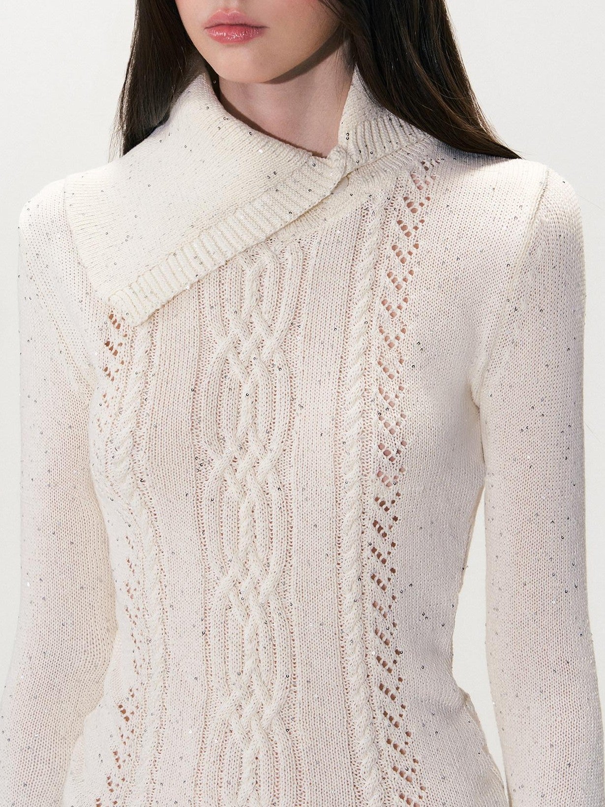 The NeverMore Sparkle Sequin Knit Collared Slim Fit Women&