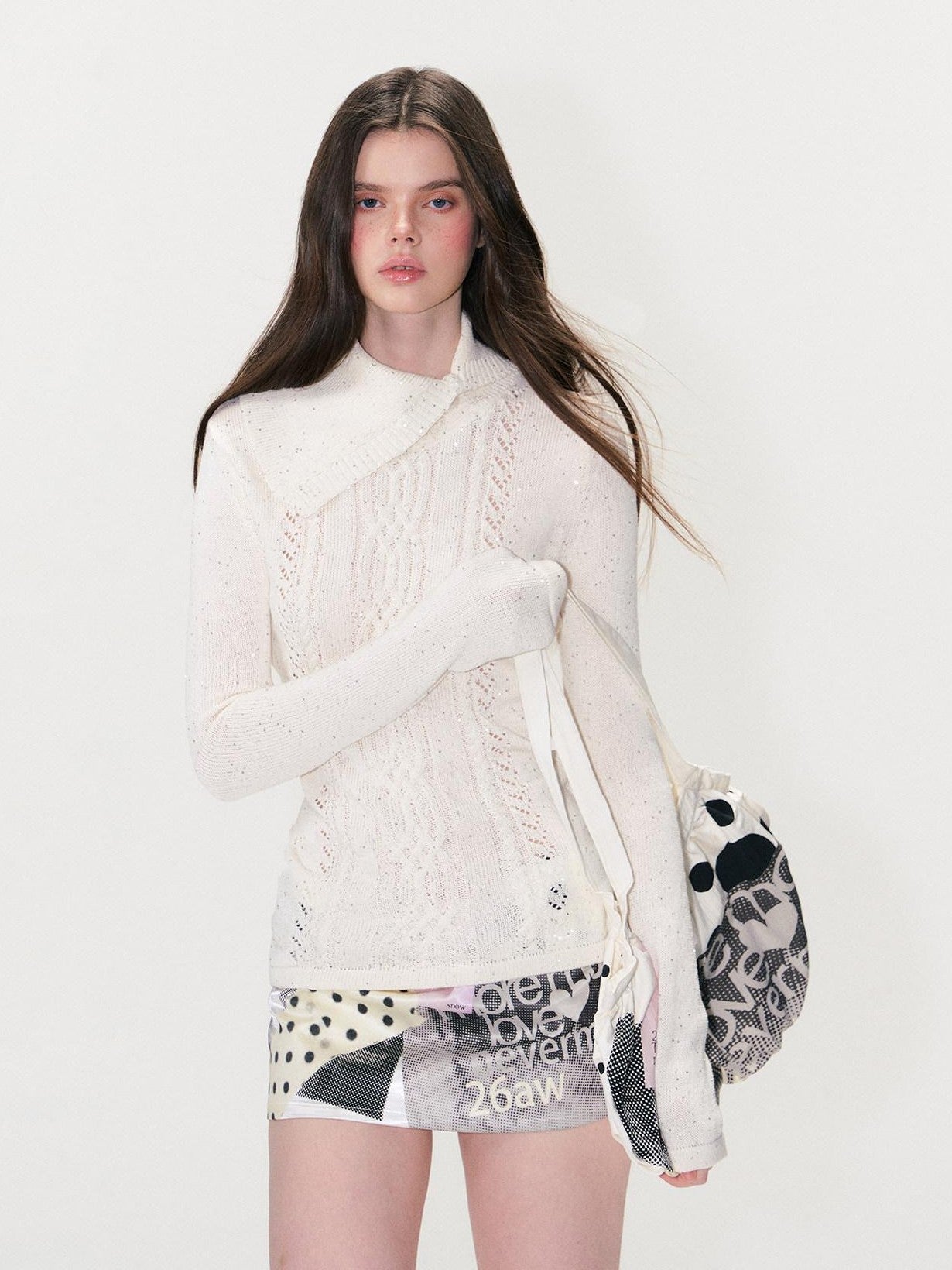 The NeverMore Sparkle Sequin Knit Collared Slim Fit Women&