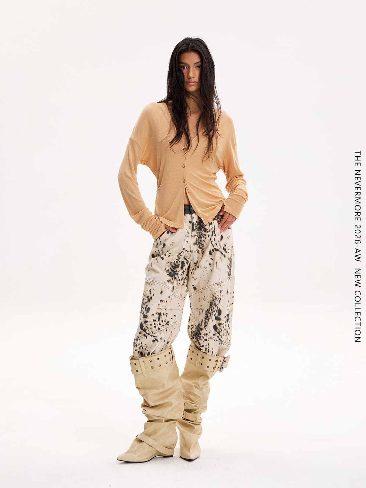 The NeverMore V-neck Lightweight Loose Long Sleeve Tencel Wool Women&