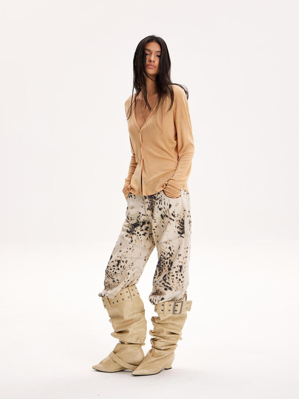 The NeverMore V-neck Lightweight Loose Long Sleeve Tencel Wool Women&