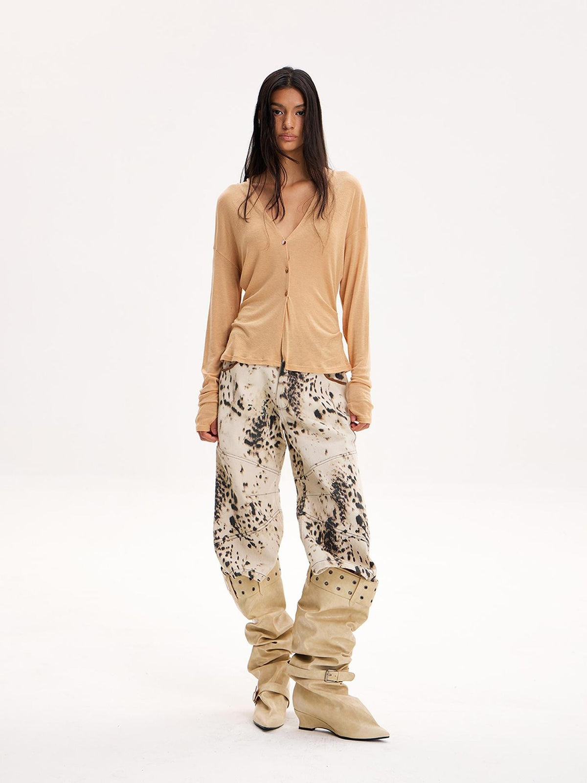 The NeverMore V-neck Lightweight Loose Long Sleeve Tencel Wool Women&