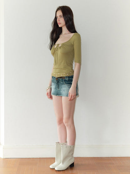 The NeverMore Vintage Embroidered Square Neck Women&