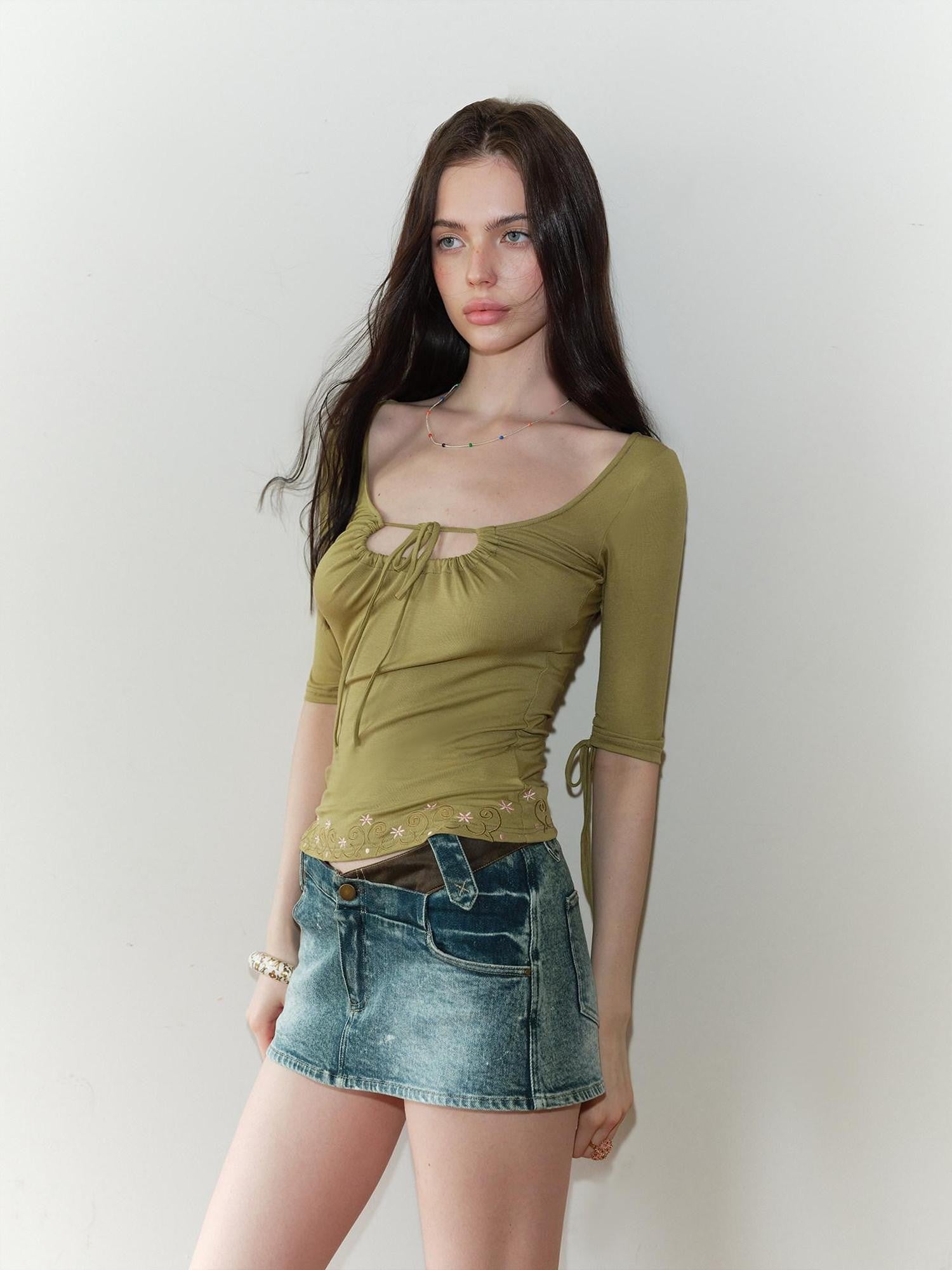 The NeverMore Vintage Embroidered Square Neck Women&