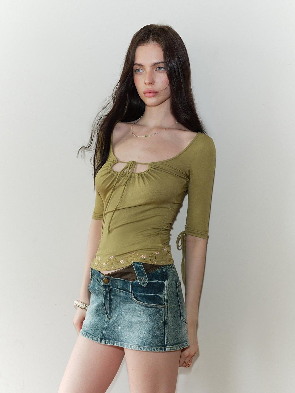 The NeverMore Vintage Embroidered Square Neck Women&