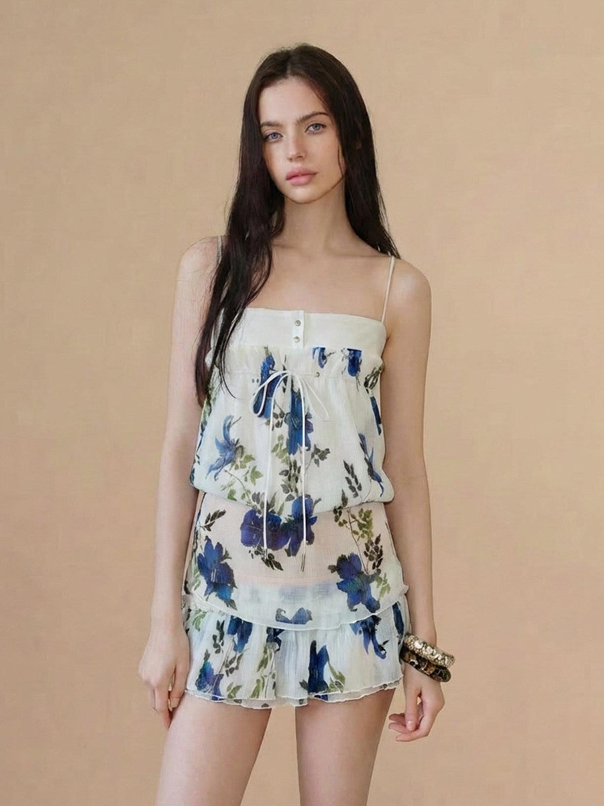 The NeverMore Vintage Floral Print Cami Two Piece Women&