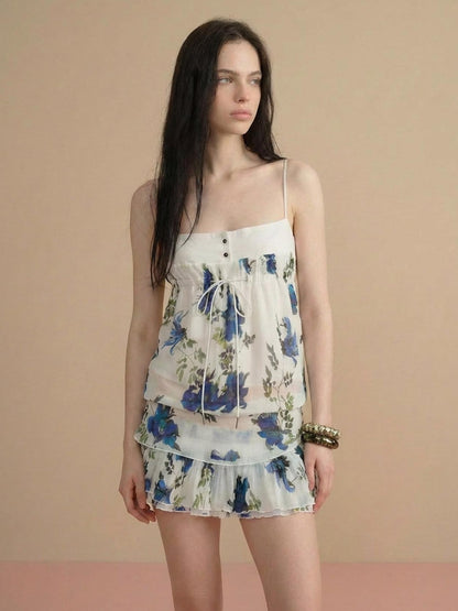 The NeverMore Vintage Floral Print Cami Two Piece Women&