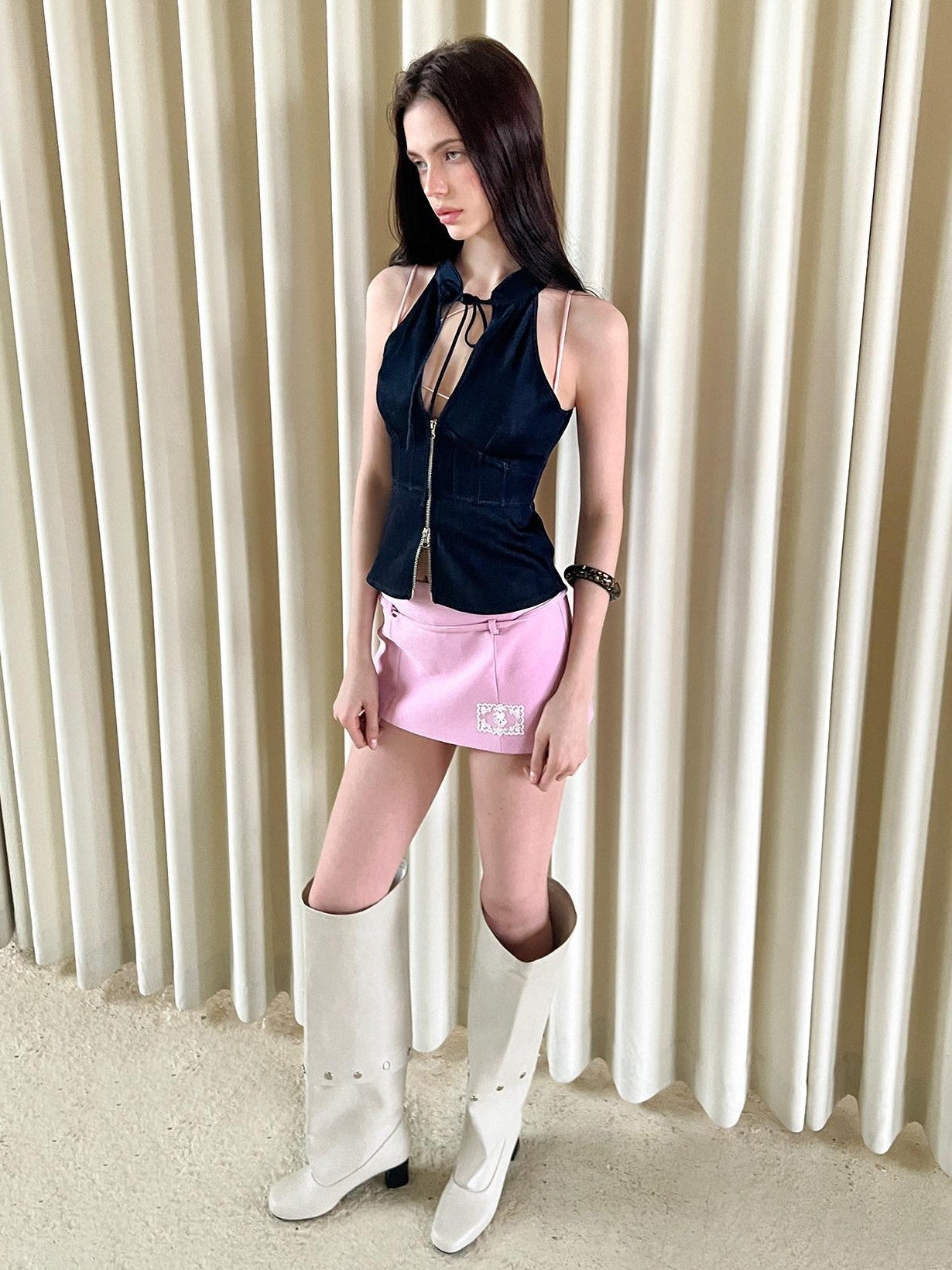 The NeverMore Vintage Heavy Washed Halter Cut Shoulder Women&