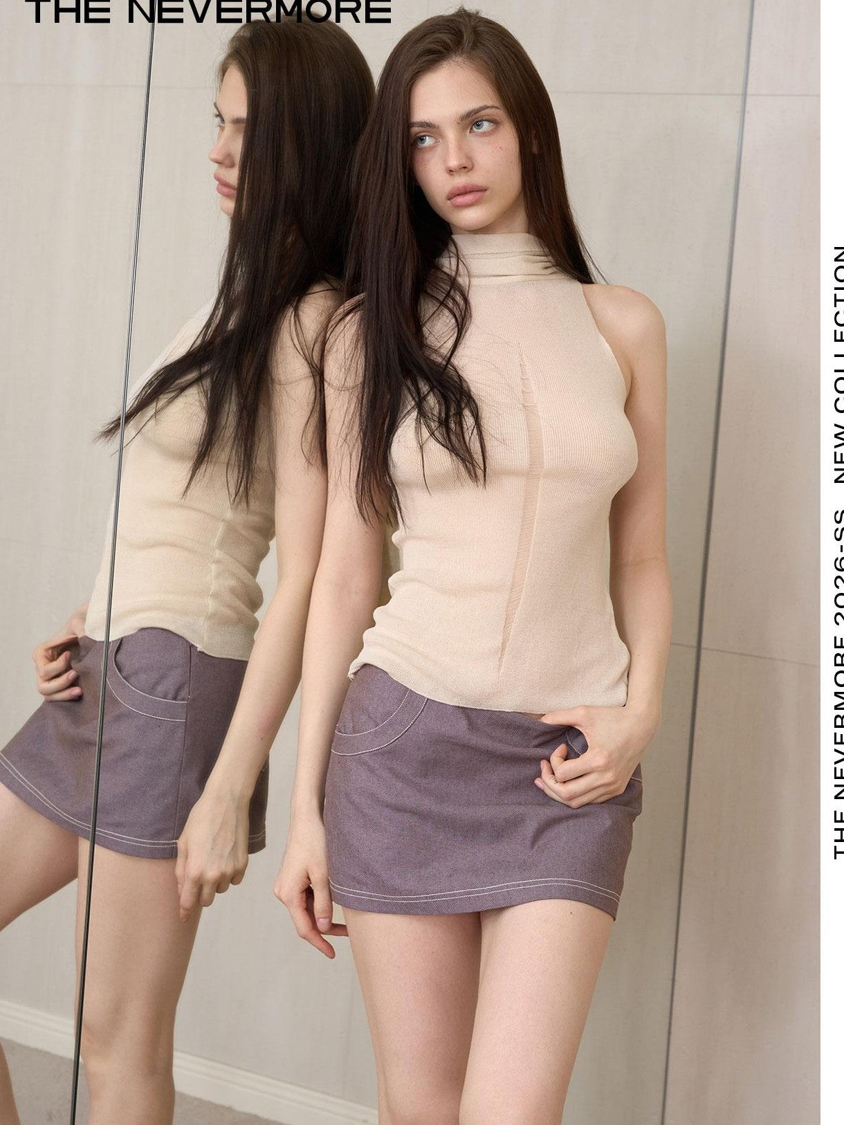 The NeverMore Vintage Knit Ribbon Tie High Neck Slim Women&
