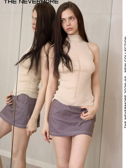 The NeverMore Vintage Knit Ribbon Tie High Neck Slim Women&