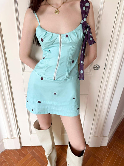 The NeverMore Vintage Polka Dot Lace Cutout Tie Waist Women&