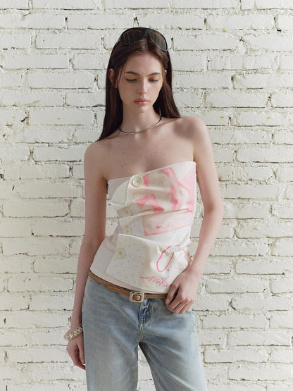 The NeverMore Vintage Print Heavy Crafted 3d Tailored Bustier Women&