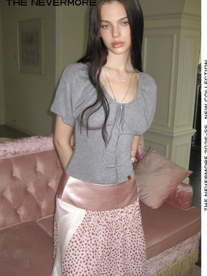 The NeverMore Vintage Puff Sleeve Tie Slim Fit Women&