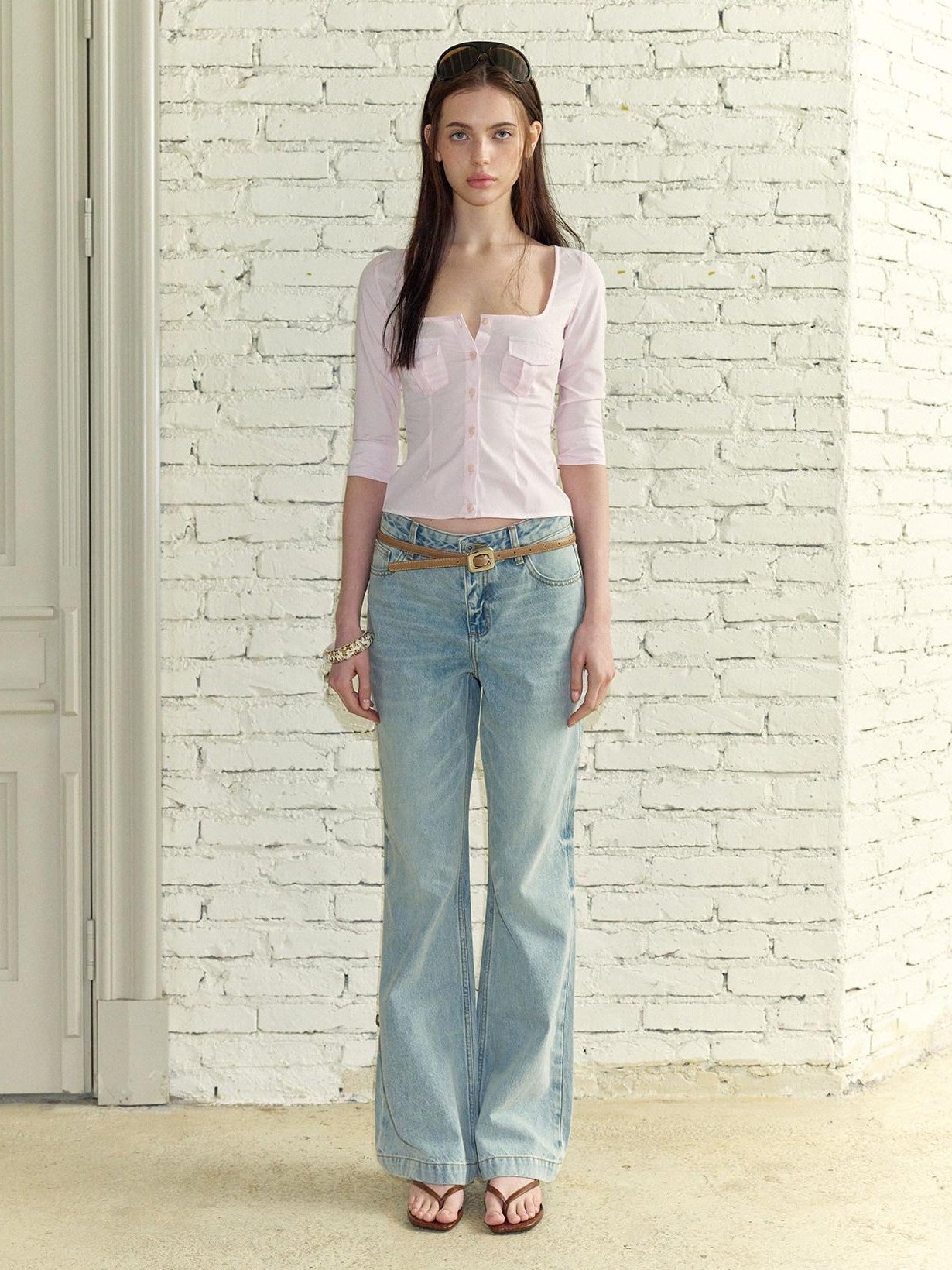 The NeverMore Vintage Square Neck Waist Cinch Slim Mid Sleeve Women&