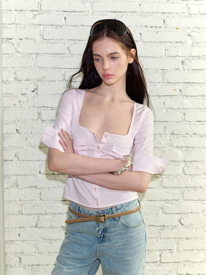 The NeverMore Vintage Square Neck Waist Cinch Slim Mid Sleeve Women&