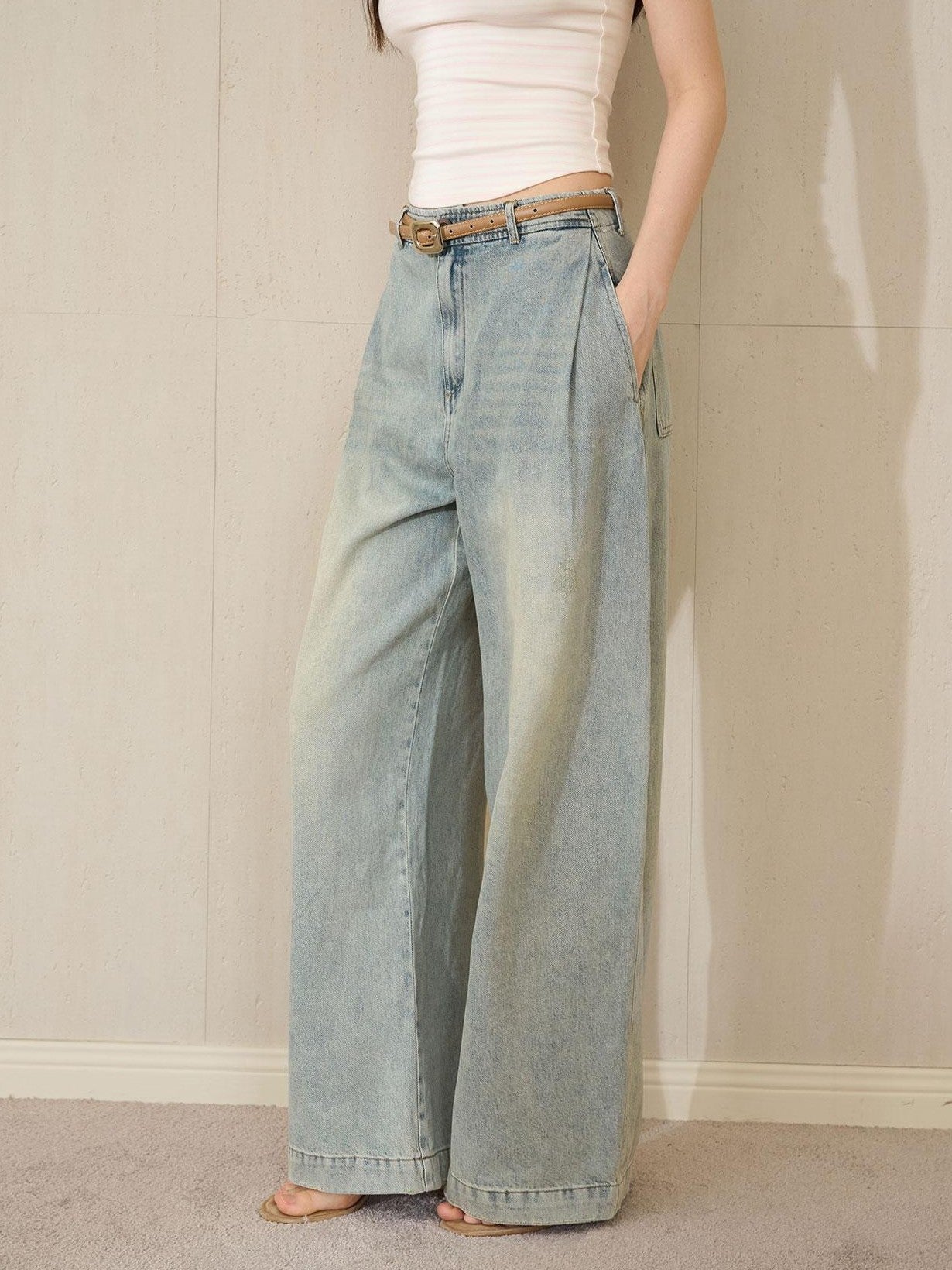 The NeverMore Washed Blue Low Rise Curved Seam Women&