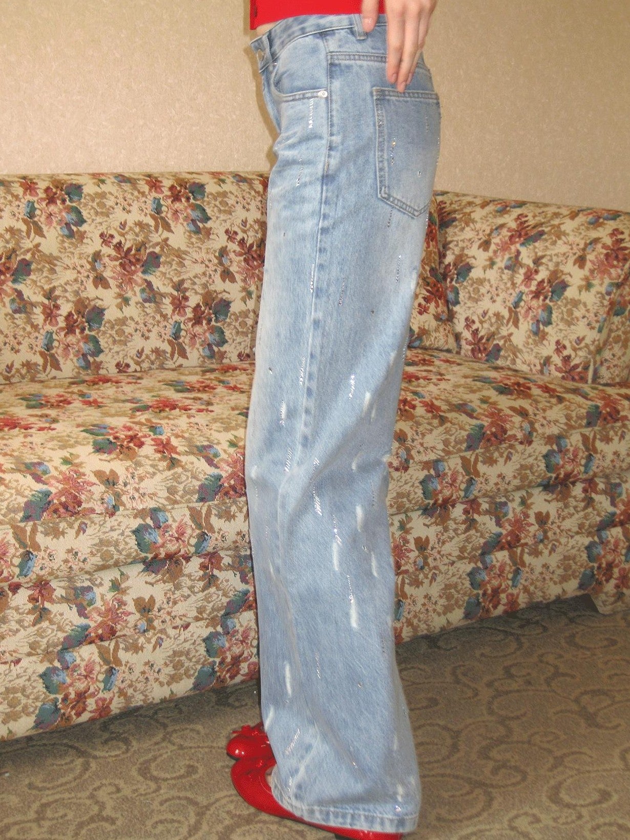 The NeverMore Washed Blue Rhinestone Distressed Women&