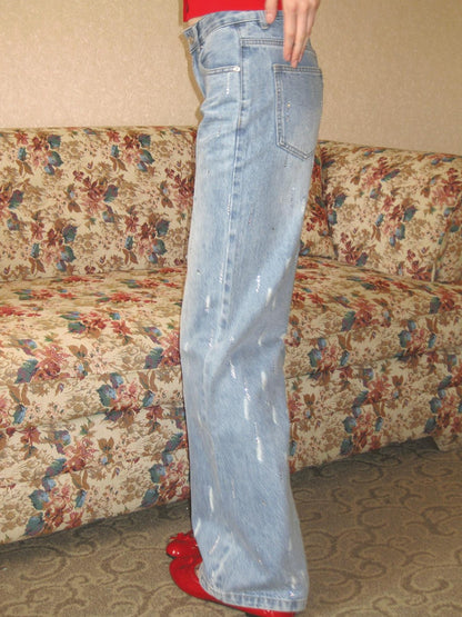 The NeverMore Washed Blue Rhinestone Distressed Women&