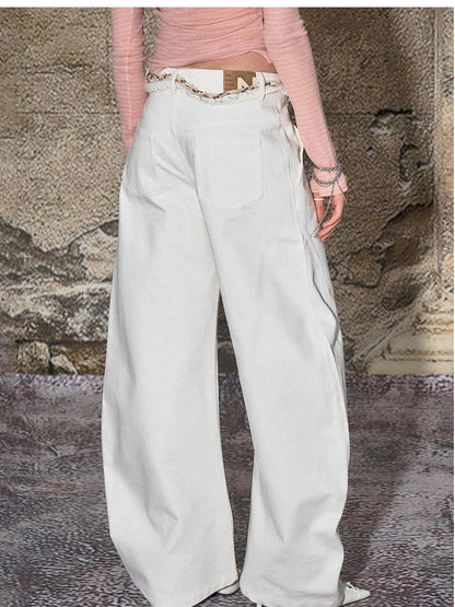 The NeverMore White Distressed Sexy High Street Natural Waist Women&