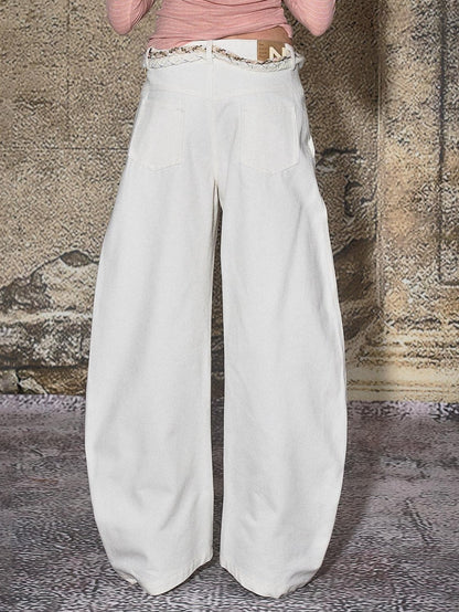 The NeverMore White Distressed Sexy High Street Natural Waist Women&