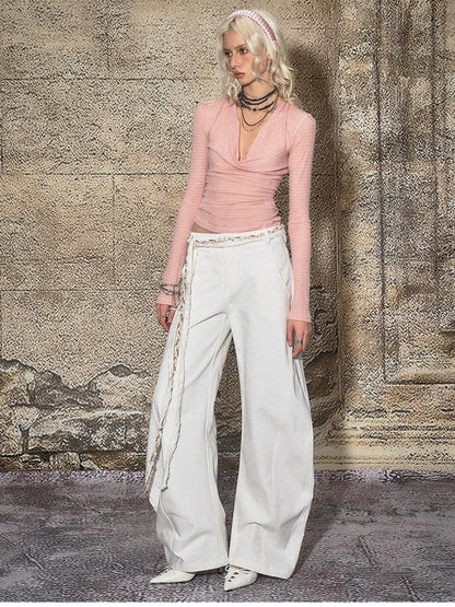 The NeverMore White Distressed Sexy High Street Natural Waist Women&