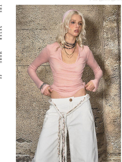The NeverMore White Distressed Sexy High Street Natural Waist Women&