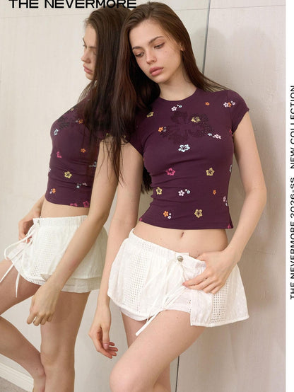 The NeverMore White Low Waist Puffy Tie Waist Loose Fit Women&