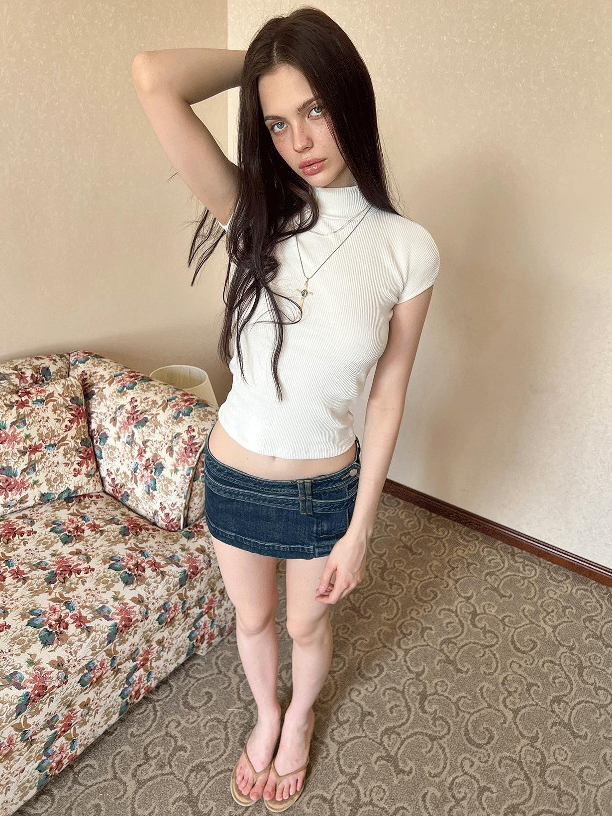 The NeverMore White Mock Neck Knitted Raglan Women&