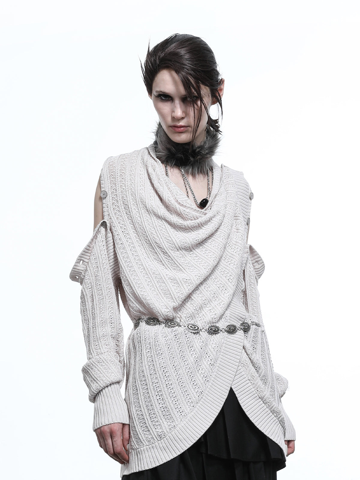 NN NORTH NODE Rayon Cotton Silk Mesh Knit Cardigan