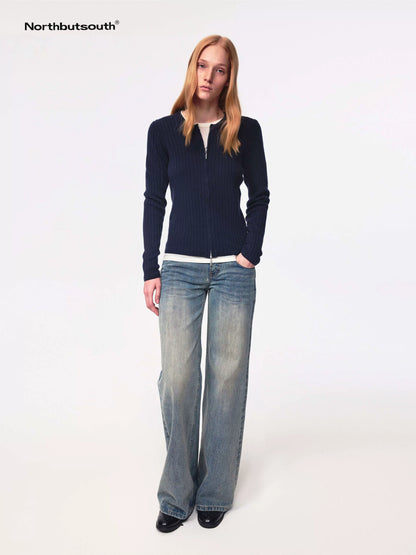 Thermo Soft Merino Cashmere Ribbed Dual Zip Cardigan