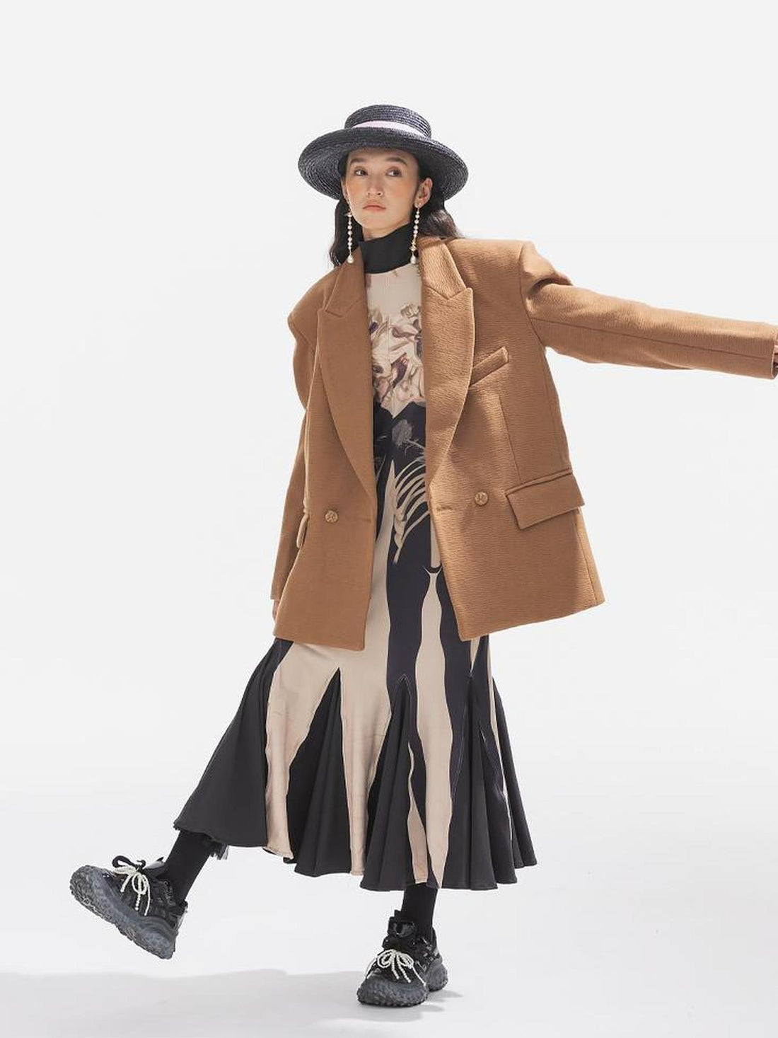 Sweet Mi Thickened Wool Jacquard Box Cut Women Winter Blazer