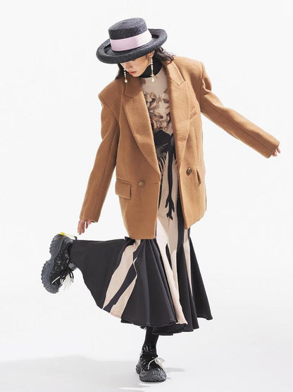 Sweet Mi Thickened Wool Jacquard Box Cut Women Winter Blazer