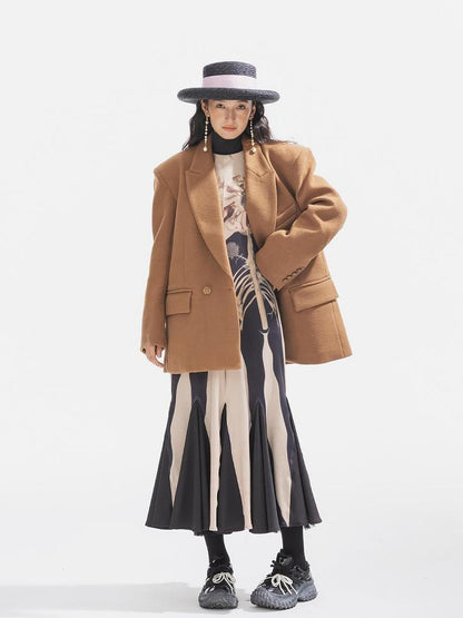 Sweet Mi Thickened Wool Jacquard Box Cut Women Winter Blazer