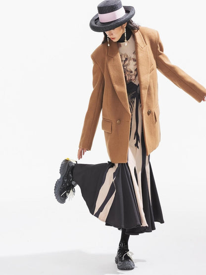 Sweet Mi Thickened Wool Jacquard Box Cut Women Winter Blazer