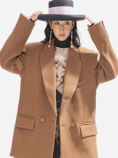Sweet Mi Thickened Wool Jacquard Box Cut Women Winter Blazer