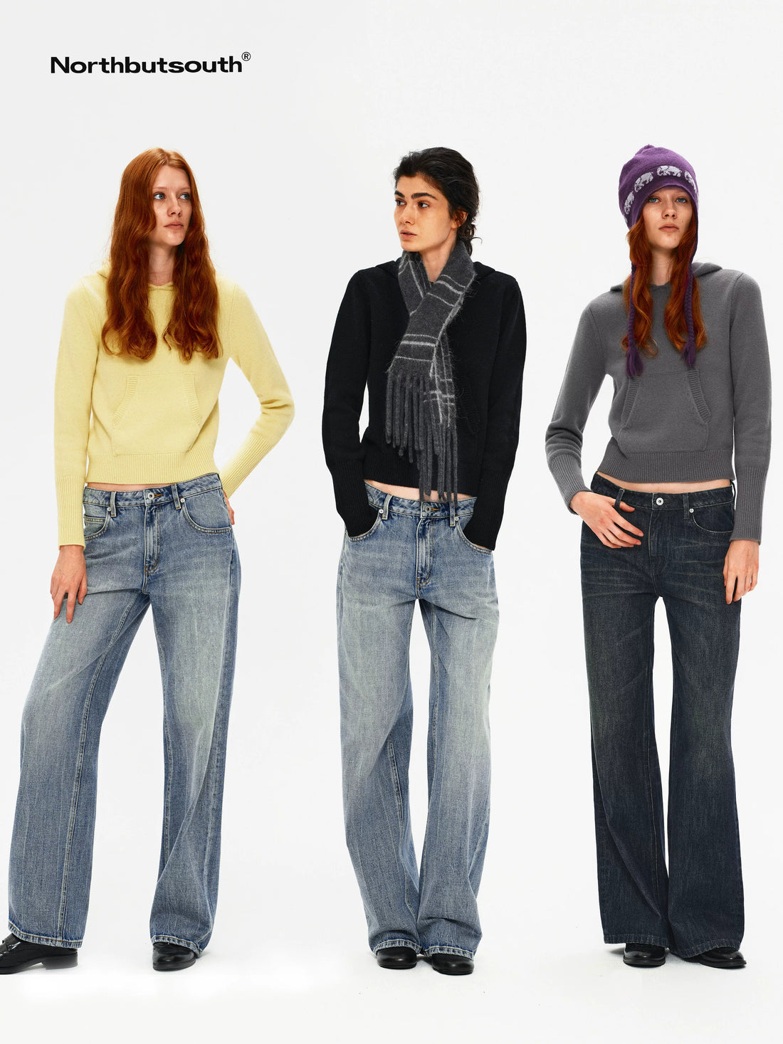 Three Color Hooded Knit Pullover Women&