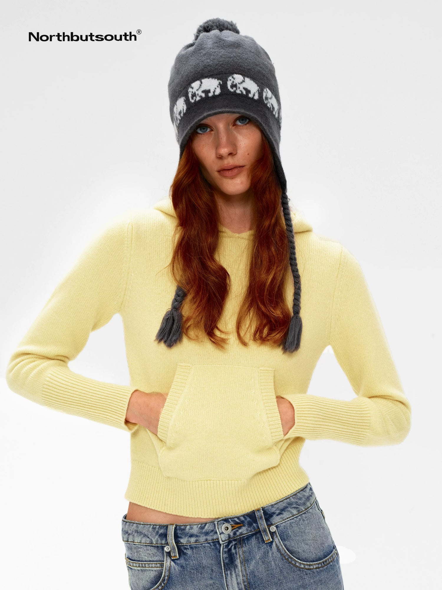 Three Color Hooded Knit Pullover Women&