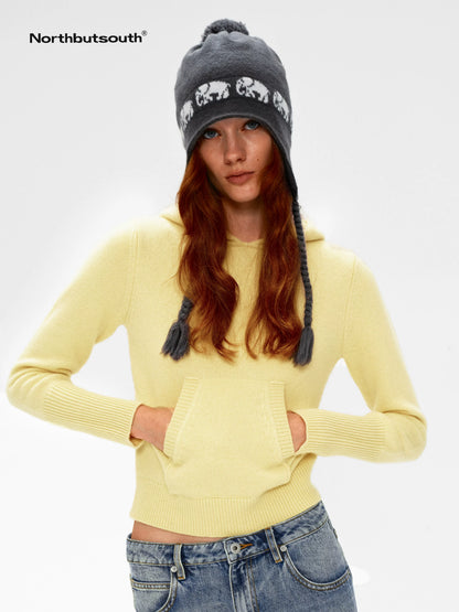 Three Color Hooded Knit Pullover Women&