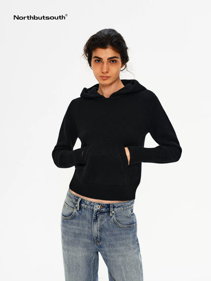 Three Color Hooded Knit Pullover Women&