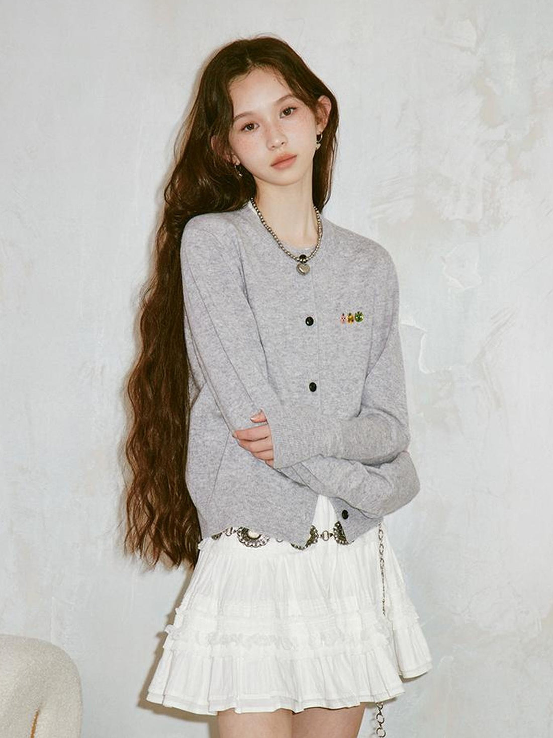 DIDDI MODA Three Kittens Embroidered Soft Knit Cardigan