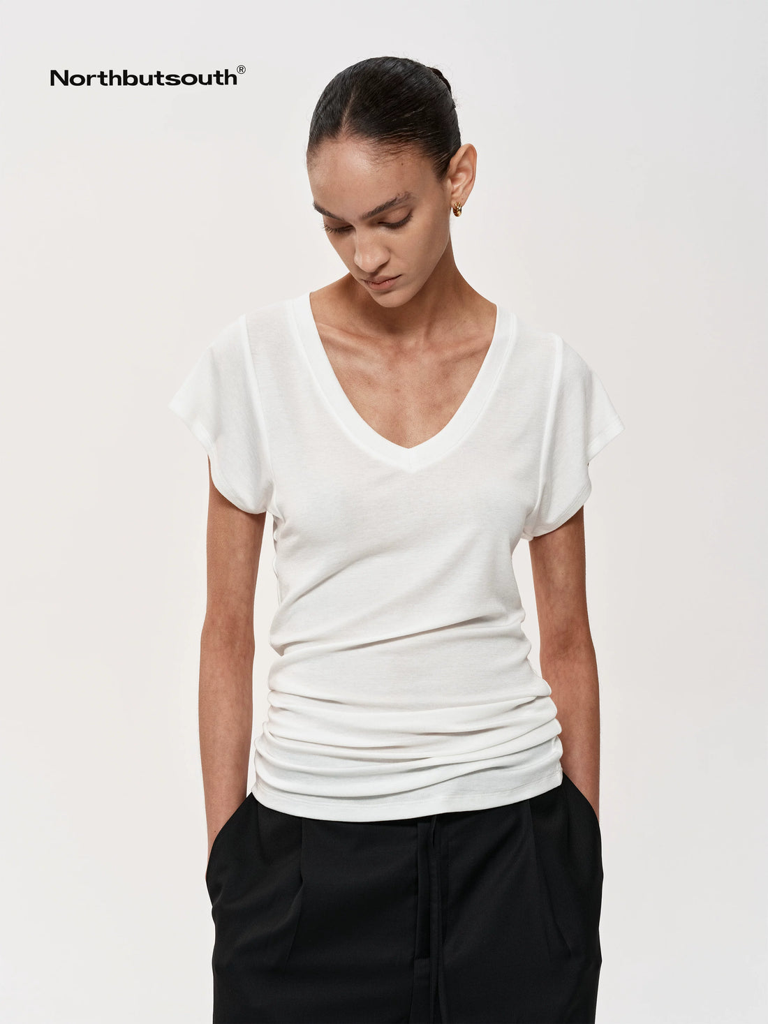 Three Tone Classic V-neck Stacked T-shirt Dress