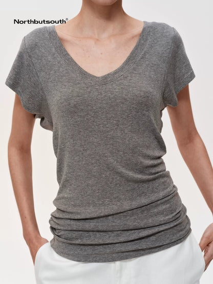 Three Tone Classic V-neck Stacked T-shirt Dress