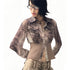 Flowers birds Market Tiger Print Slim Tie Dye Chiffon Long Sleeve Shirt