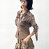 Flowers birds Market Tiger Print Slim Tie Dye Chiffon Long Sleeve Shirt